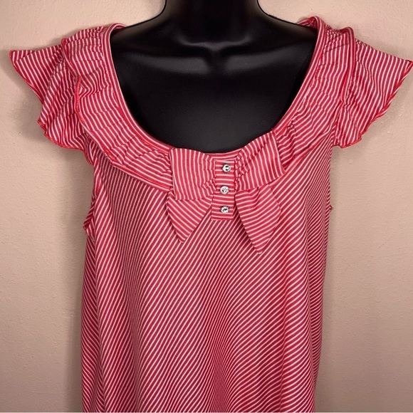 LARGE LENA RED WHITE STRIPED TOP RETRO RUFFLE PINUP STRETCH - Picture 5 of 10